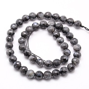 6mm Faceted Round Gray Natural Larvikite/Black Labradorite Beads - Pandahall