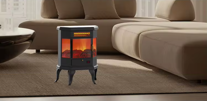 Electric Fireplace Stove Heater with Fire Flame Effect Adjustable Thermostat Freestanding Portable Electric Fireplace Stove