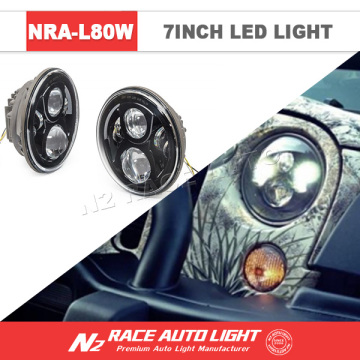 Emark Dot Lifetime Warranty High Quality IP68 Round LED Car Headlight 80 watt 6000k with Angel Eye