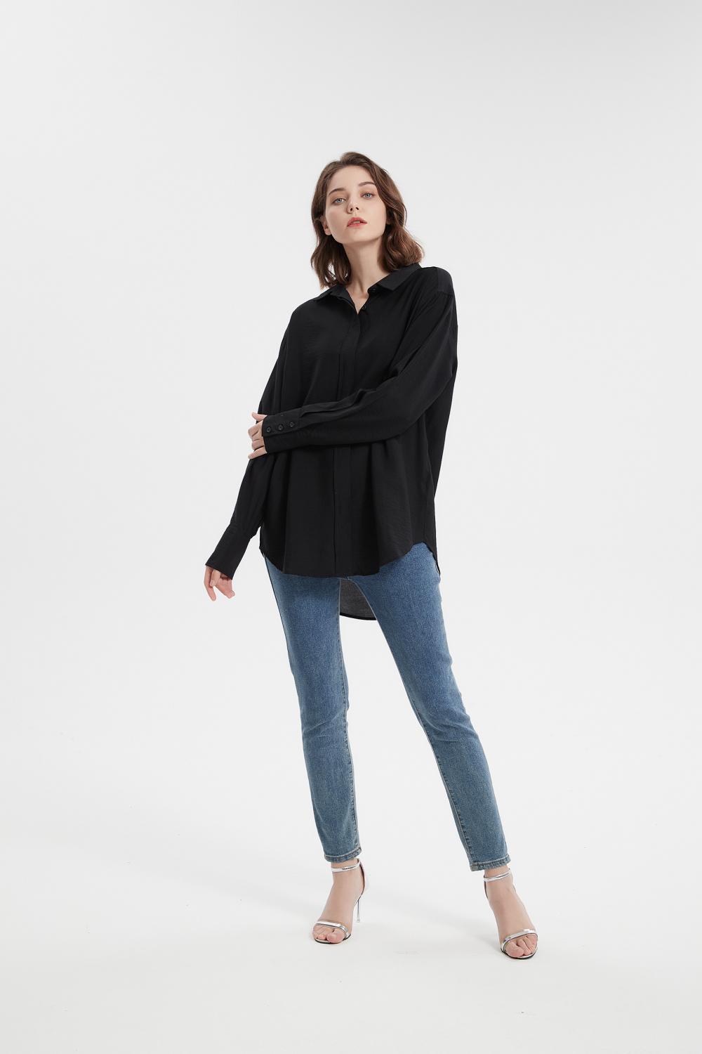 Long sleeve sheer blouse button open neck tops