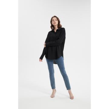 Pure blouse knop met lange mouwen open nek tops