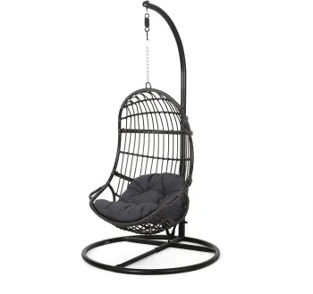 Outdoor Durable Woven Wicker Hanging Egg Chair with Bracket and Cushion