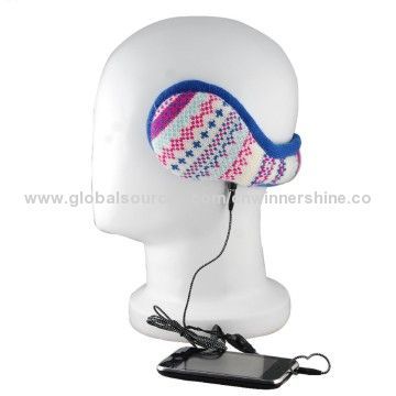 Audio Backhead Earmuff in Pattern Knitted with Stereo Headphone for iPad or MP3 Player Use