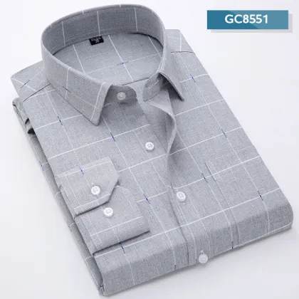 Men's Long-sleeved Plaid Business Casual Shirt for Middle-aged and Elderly