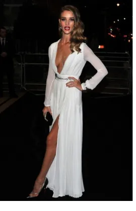 rosie huntington whiteley sexy white chiffon prom gown formal dress moet chandon etoile awards TPD227