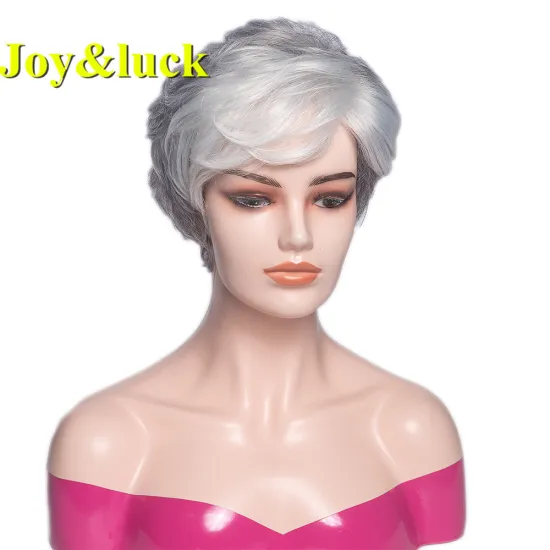 Ombre Silver Gray Wholesale Wigs for Women Ladies Grandma Cosplay Party Dark Root  Natural Straight Short Synthetic Hair Wigs