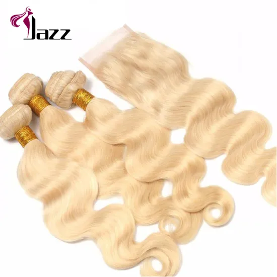 Russian cuticle aligned 613 blonde frontal and bundles, remy body wave blonde hair bundles with 613 frontal lace closure