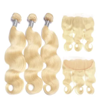 Blonde Human Hair Lace Frontal Natural Hairline Ear To Ear Lace Frontal Brazilian Hair Bundles With Transparent Lace