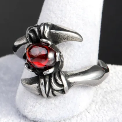 Mens Red Garnet Metal Stainless Steel Scorpion Ring