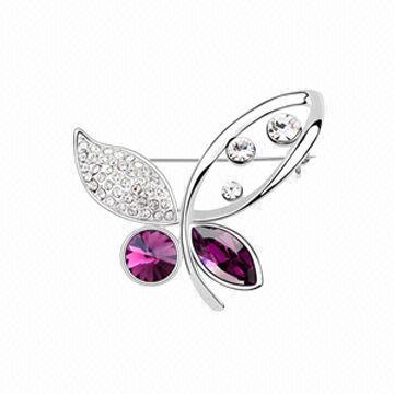 Costume Jewelry Crystal Brooch, OEM Orders are Welcome, Made of Brass