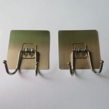 Factory Direct Large Kitchen & Bathroom Stainless Steel Double Novelty Hooks with Strong Adhesive Stickers