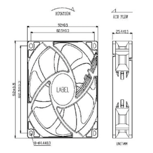 92x25 Servidor DC Fan A8 Weates