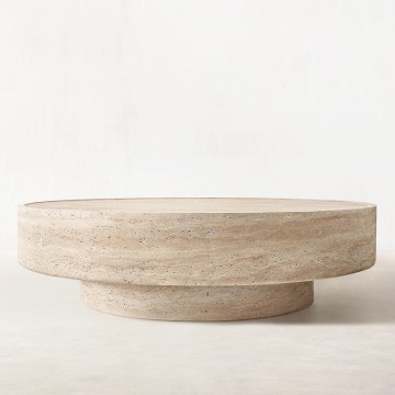 Designer Round Marble Travertine Coffee Table