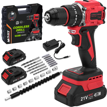 Cordless Impact Power Drill: 20+3 Torque Settings, Battery, Charger & Accessory Kit