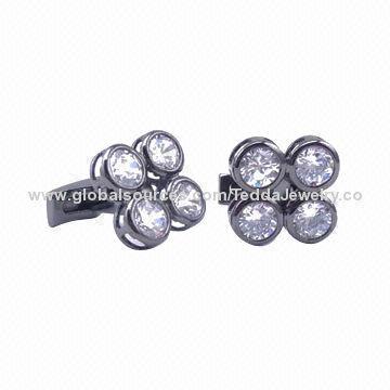 Rhinestone Cufflinks, Made of Brass and Cubic Zirconia, OEM and ODM Orders Welcomed