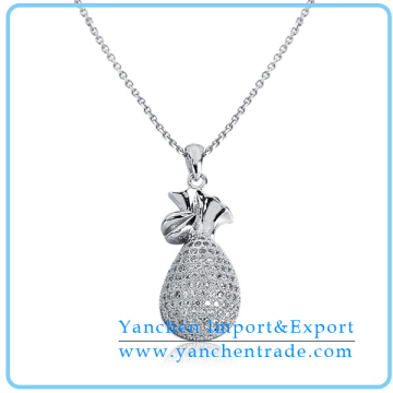 Wholesale Silver Charm Necklace Bag Shape Micro Pave Pendant
