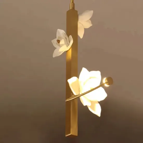Modern French Style LED Flower Chandelier Romantic Hanging Ceramic Lamp