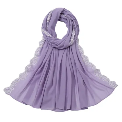 Elegant Summer Pearl Chiffon Lace Scarf Muslim Hijab Shawl