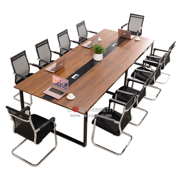 Rustic Wooden Top Rectangle Conference Table with Robust Metal Frame