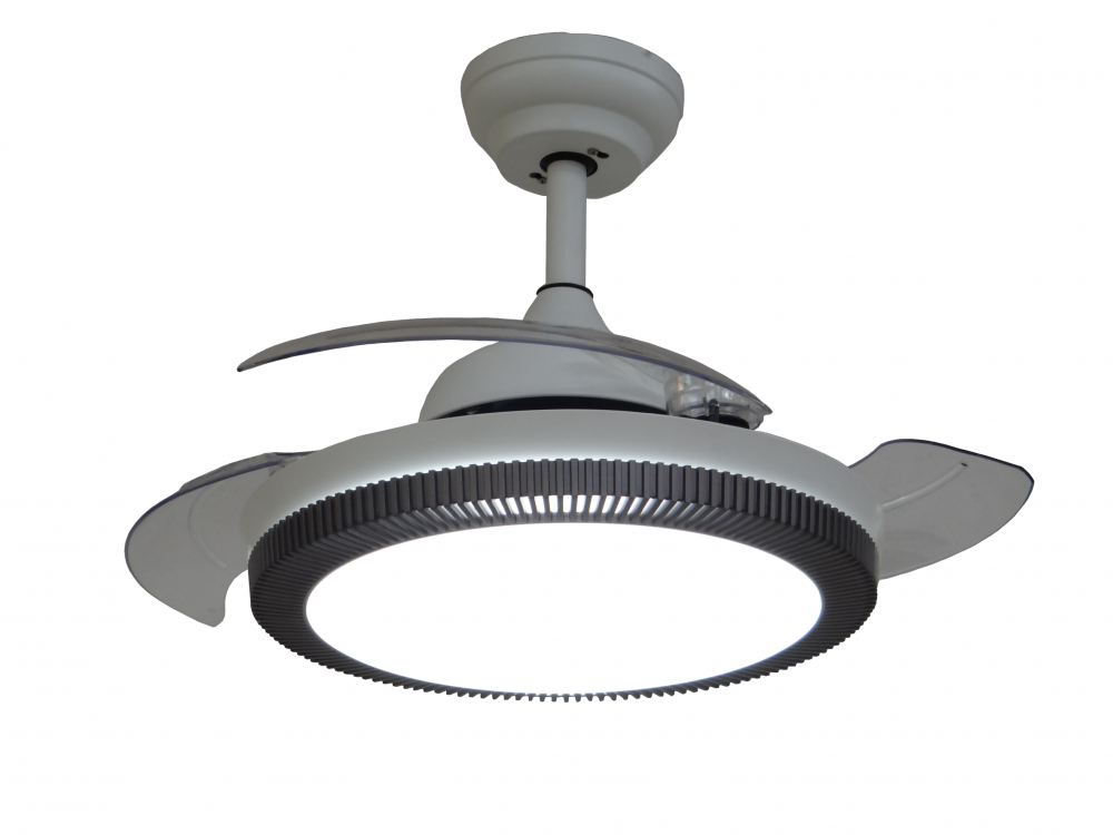 Ventilateur de plafond blanc avec abat-jour en cristal noir