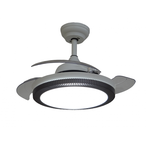 Ventilateur de plafond blanc avec abat-jour en cristal noir