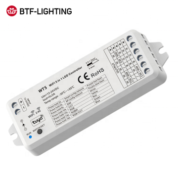 WIFI Tuya RGBW CCT 5in1 LED Controller - 12V-24V DC 3A Dimmer WT5