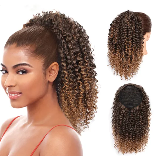 Factory Price Ponytail Extension Afro Kinky Curly in Hairpiece Hair Extension Synthetic hair for women 2020  Cosplay 14"120g