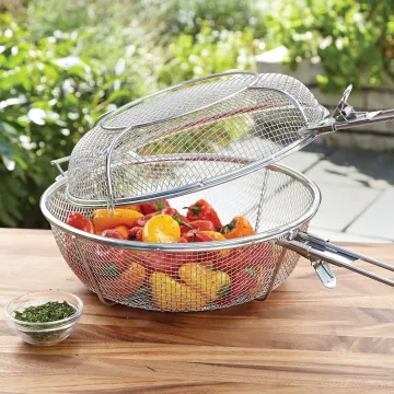 Stainless Steel Bbq Grilling Non Coating Pan Accessories Round Basket Skillet Grill Topper