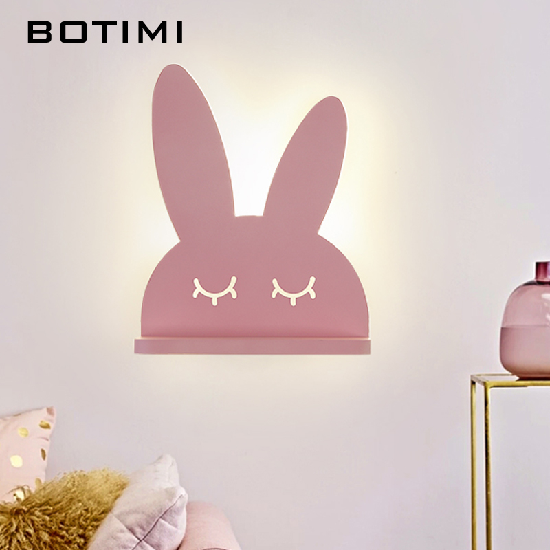 BOTIMI Cartoon LED Wall Lamp With Shelf For Kids' Bedroom Green Boys' Room Blue Green Bedside Lights Girls' Pink Wall Sconce