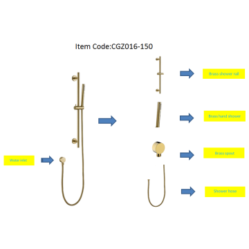 Duschstange und Duschset aus gebürstetem Gold