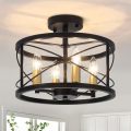 Black and Gold Semi Flush Mount Ceiling Lamp