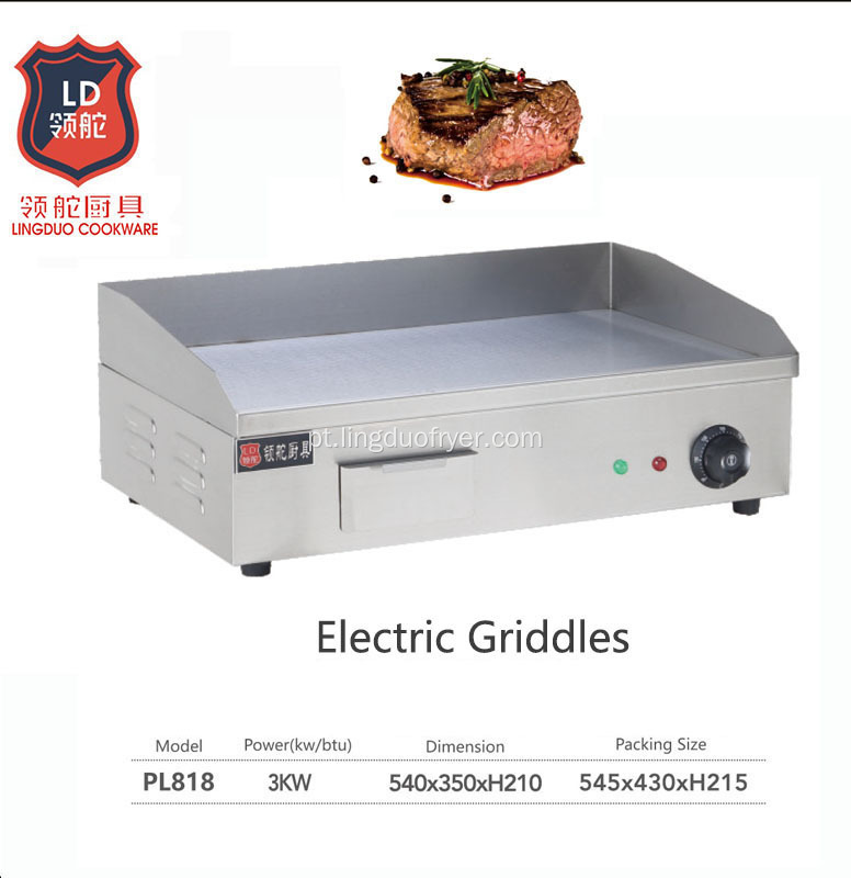 Equipamento de cozinha de restaurante Mesa de aço inoxidável Top Comercial Electric Griddle para Grill Meat Fast Food Food Supply