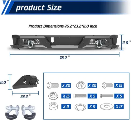 Wolfstorm Exterior Retrofit Fab Fours Black Steel Truck Rear Bumper for Tundra 2014-2024