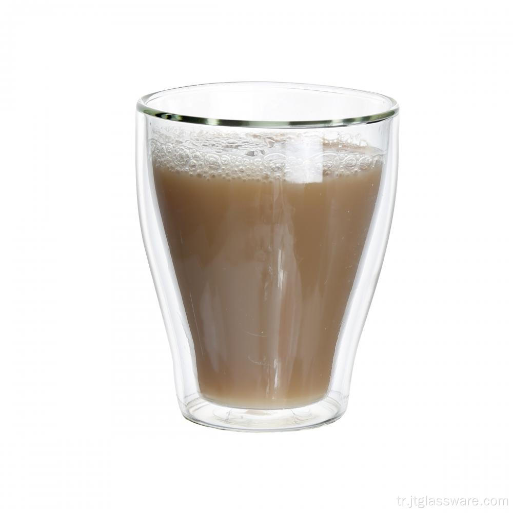 borosilikat çift cidarlı cam süt bardağı