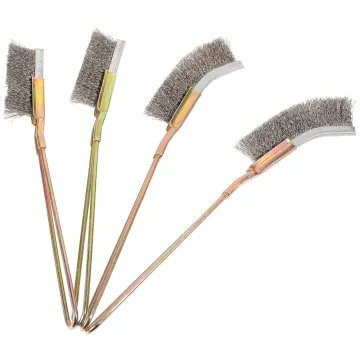 Wire Brush Brass Scratch Brush Curved Handle Wire Bristle Cleaning Brush Stainless Steel Wok Mini Cleaning Accessories