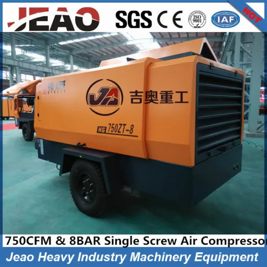 Diesel Powered Screw 8bar Trailer Compressor / 750cfm Diesel Air Compressor