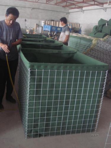 Sand wall defensive barrier filled military box gabion