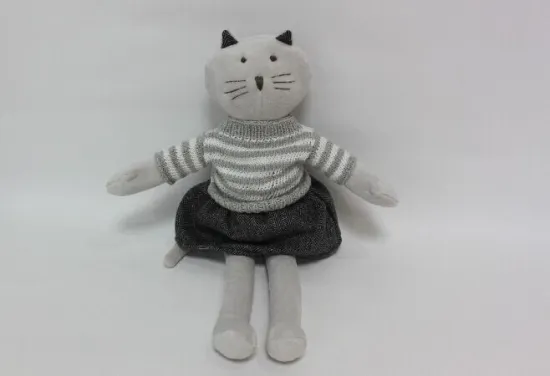Cute Long Legs Stuffed Cat Toy with Grey Sweater