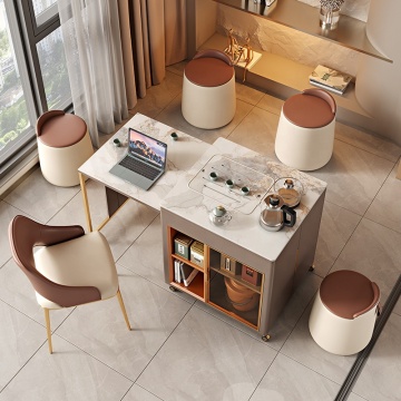 Multifunctional Luxury Marble Top Dining Table with Metal Base