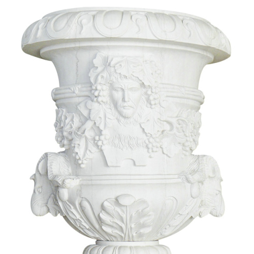 Elegant White Urns with Floral Relief Square Bases