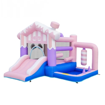 Children's Inflatable Trampoline Pink Panda Bounce House Castle Slide