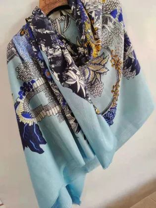 Worst Cashmere Blended with Silk Printed Shawl