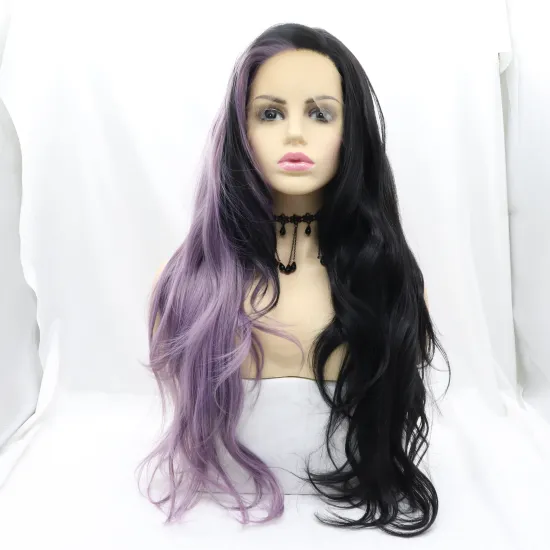 Vigorous 150% Density Lace Wigs Body Wave Black Purple Synthetic Lace Front Wig Transparent Swiss Long Lace Front Synthetic wig