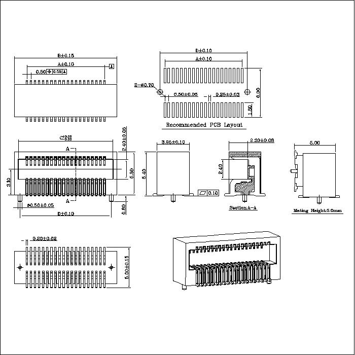 0.5mm Board to Board Socket Connector Mating Height=5.0mm BB0.5BF-5.0XXXX06