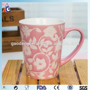 Promotional stoneware pink mug floral printing