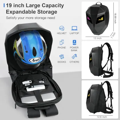 Programmable LED Knight Backpack - Waterproof Hard Shell Travel Bag for Motorcycles
