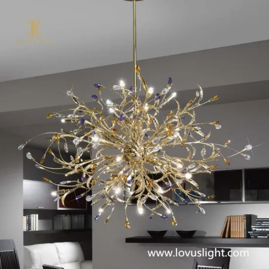 Crystal fireworks shape chandelier Villa dining room decoration chandelier Restaurant theme atmosphere chandelier