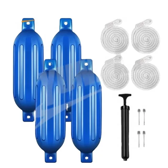 YUNDAI 6.5 x 23" Blue 1000g 4 Pack Ribbed Boat Fender PVC Floating Inflatable Yacht Buoy Fender