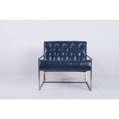 blauw lederen dunne frame fauteuil