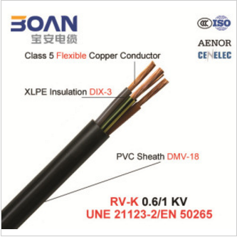 RV-K Power Cable, 0.6/1 Kv, Flexible Cu/XLPE/PVC (UNE 21123-2/EN 50265)